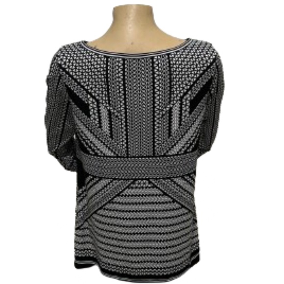 NWOT Designer MAX STUDIO black/cream geometric shape retro TUNIC M/UK 12 - Picture 2 of 5